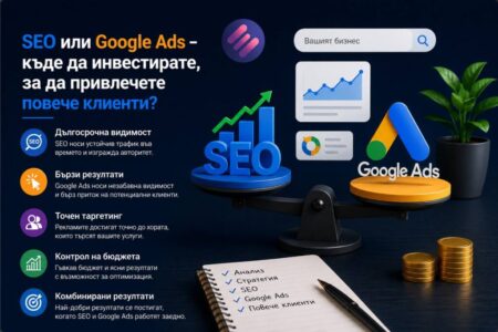 SEO или Google Ads – кое е по-добро за вашия бизнес? Сравнете предимствата им и разберете как да привлечете повече потенциални клиенти онлайн.