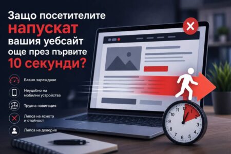 Научете защо посетителите напускат вашия уебсайт още през първите секунди и как професионалният уеб дизайн, бързината и доброто потребителско изживяване могат да увеличат конверсиите.