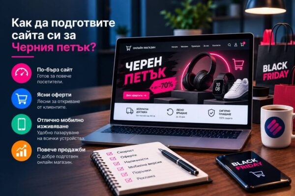 Подгответе сайта си за Черния петък с правилна стратегия за скорост, промоции, продуктови страници, реклама и лесно завършване на поръчките.